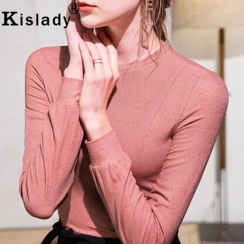 Kislady O-Neck Lantern Sleeve Gothic Sexy Shirt Tops OL Korean Shining Clothes 2020 Autumn Fashion Vintage Solid Women Clothing