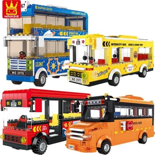 WANGE City Traffic Series Intercity Bus Building Blocks Double-decker Bus School Vehicle Minibus DIY Assemble Bricks Toys Gifts