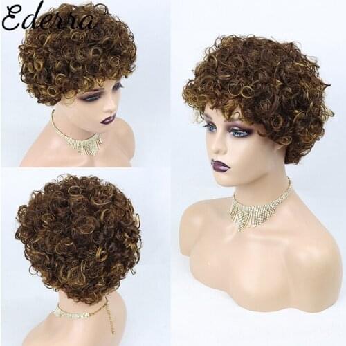 Short Afro Kinky Curly Human Hair Wigs Full Machine Made Wig Curly Wig Pixie Cut Wig Cheap Human Hair Wig For Black Women