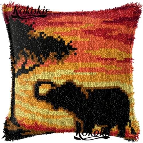 Latch hook diy rug pillow kits cross stitch elephant patterns Cushion embroidery yarn handicraft Crocheting Rug yarn pillowcase