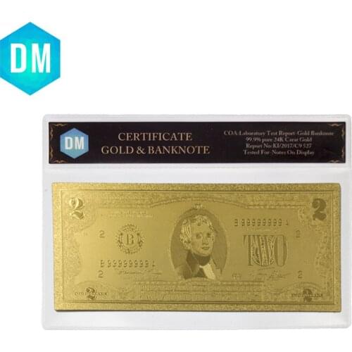 Hot Sale America 2 Dollar Pure Gold Banknote 2-sides Gold Plated 24K Bill Bank Notes Business Souvenir In Plastic Case