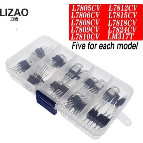 LM317T L7805 L7806 L7808 L7809 L7810 L7812 L7815 L7818 L7824 Transistor Assortment Kit 10value 50PCS Voltage Regulator Box
