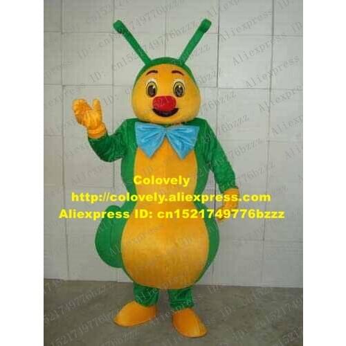 Cute Green Ant Bug Mascot Costume Mascotte Grasshopper Cricket Grig Locust With Big Blue Bow Tie Yellow Belly No.1240 Free Ship
