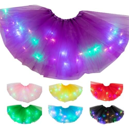 Girl Fluffy Princess Dancing TuTus Skirt Light LED Dancing Miniskirt Multilayer Ballet Underskirt Cosplay LED Children Clothing