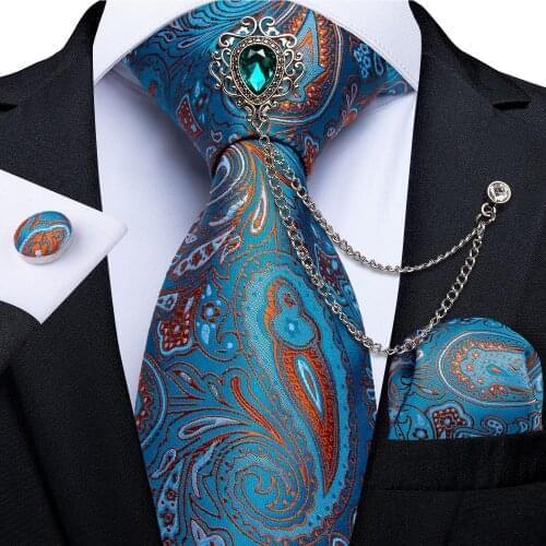 Fashion 8cm Luxury Mens Silk Ties Blue Paisley Floral Neckties Wedding Business Formal Ties For Men Luxury 4pcs Tie Set DiBanGu