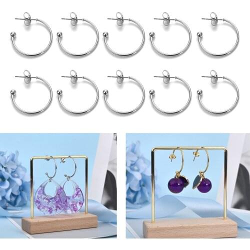 10Pcs/Lot Stainless Steel Earring Hook Gold Silver Color Semicircle Earrings Earplug Set DIY Jewelry Findings Making Accessories
