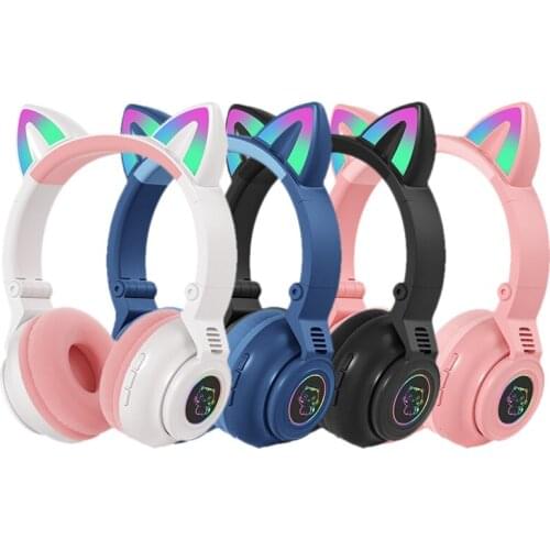 3c YZ STN-26 RGB Cat Ear Headphones Convenient Bluetooth-compatible Wireless Headset Adjustable Support TF Card 3.5mm Plug
