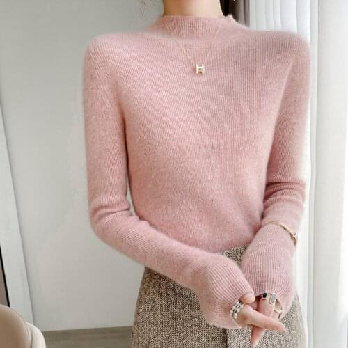 2021 autumn and winter new pure wool knitted pullover sweater women half high neck short slim slimming all-match bottoming shirt