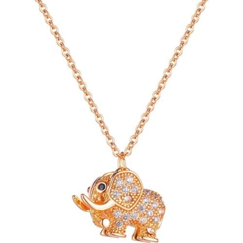 Cyue European Fashion Punk Rose Gold-plated Elephant With CZ Charm Pendant Stainless Steel Necklace Chain For Girl Jewelry Gift