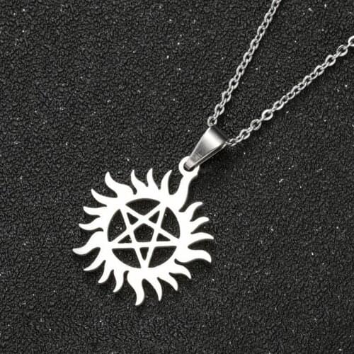 2021 Stainless Steel Shining Sun Pentagram Pendant Necklace Supernatural Chain Necklaces for Couple Women Men Gift