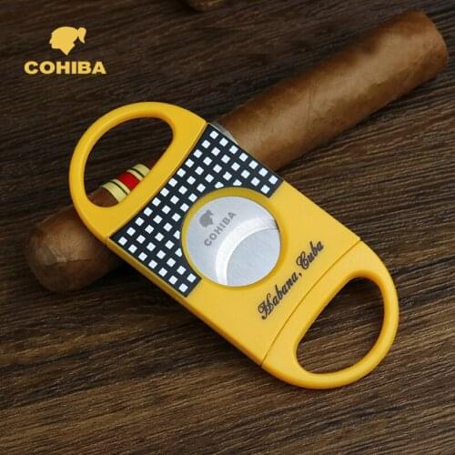 COHIBA Plastic V Cut Stainless Steel Blade Cigar Cutter Sharp Sigaar Cutting Tool Cigars Guillotine Pocket Cutter Accessories