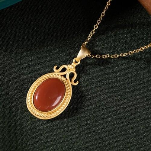 S925 Sterling Silver Gold Natural South Red Agate Gift for Wife and Girlfriend to Give Mom High-End Clavicle Chain Set Chain