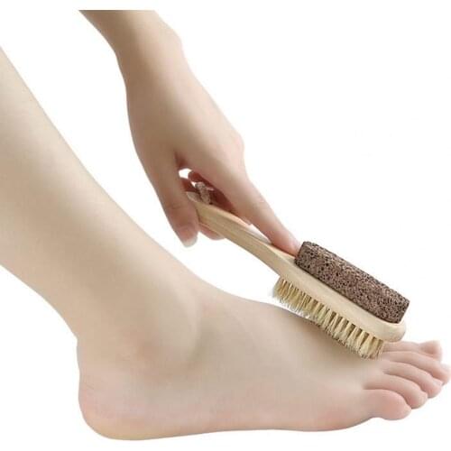 1* 2 IN 1 Pedicure Brush Wood Pumice Stone Foot Massage Brush Feet Exfoliating Remover Scrubber Tool Spa Pedicure Tools