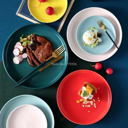 Nordic Tableware Creative Net Celebrity Ceramic Tableware Household Simple Breakfast Plate Western Plate Steak Plate