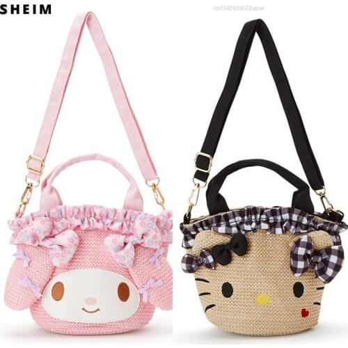 Sac Za My Hello Melodyed Kittyed Print Cartoon Messenger Shoulder Hand Bag Bucket Cute Straw Pur HandBags For Y2k Girl Lolita