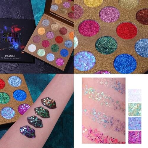 UCANBE 16 Shades Starry Shining Glitter Eye Shadow Paste Eyes Face Body Highlight Makeup Palette High Pigment Metallic Eyeshadow