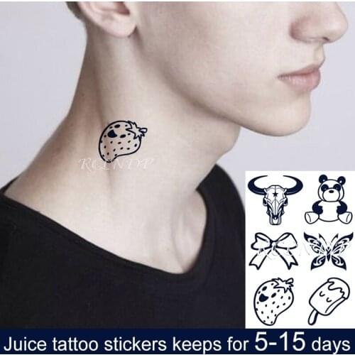 Waterproof Temporary Juice Ink Sticker Cartoon Panda Butterfly Cow Skull Strawberry Fruit Gel Long Lasting Tattoo for Men Women