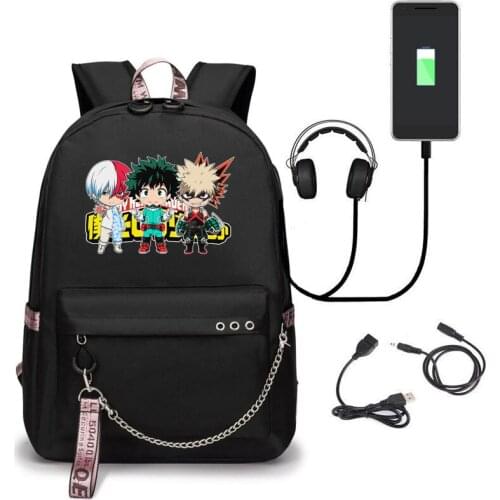 My Hero Academia Anime Women Cute Travel Backpack USB Charging Laptop Backpack Anime Bookbag Nylon School Bags for Teenage Girls