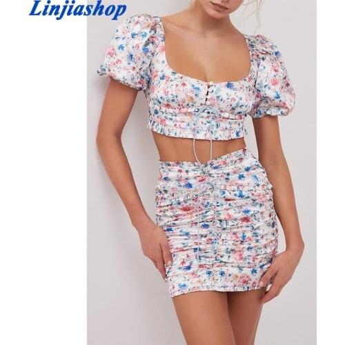 Multicolor Floral Crop Top Women Sexy Square Neck Puff Sleeve Holiday Summer Boho Top Short Tank Top Chic Blusas