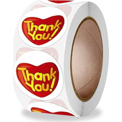 100-500pcs Heart Love Packaging Sticker 1inch Thank You Scrapbooking Label Stickers Festival Birthday Gift Decorations