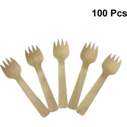 100pcs Disposable Wooden Forks Wood Spork Tableware Party Supplies for Cake Dessert Cheese