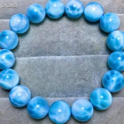 12.6mm Genuine Natural Blue Larimar Round Beads Bracelet Gemstone Water Pattern Larimar Women Men AAAAAA