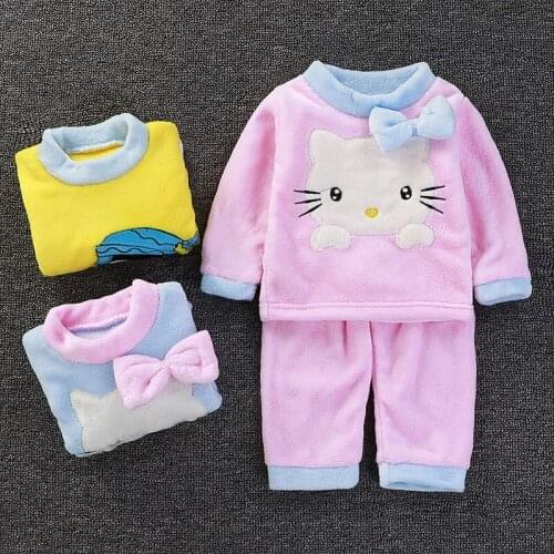 2020 Winter Sleepwear Coral Fleece Pajama For Children Warm Kids Pijama for Girl Boys Size 80-150cm Children Homewear Clothes