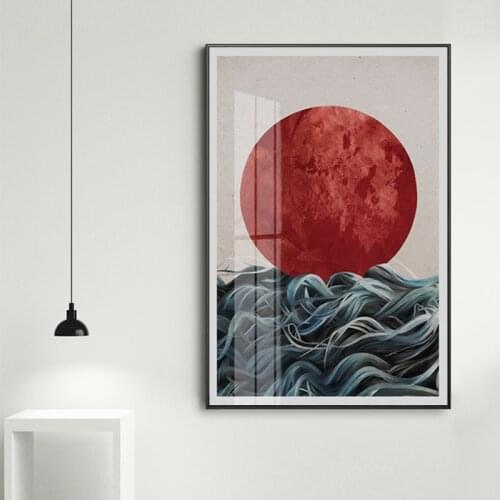 Abstract Japanese Sunrise Canvas Painting Scandinavian Seascape Posters and Prints Art Wall Pictures for Living Room Home Decor