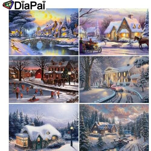 DIAPAI 5D DIY Diamond Painting 100% Full Square/Round Drill "House snow scene" 3D Embroidery Cross Stitch Home Decor