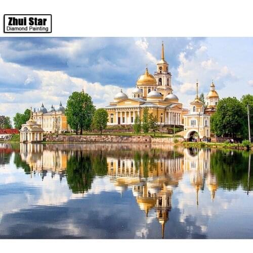 DIY diamond painting cross stitch full circle diamond embroidery castle painting water painting craft home wall