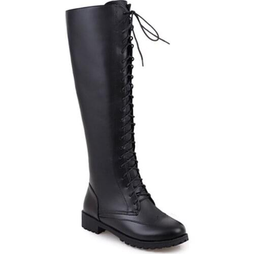 Big Size 9 10 11 12 thigh high boots knee high boots over the knee boots women ladies boots Cross strap with round head