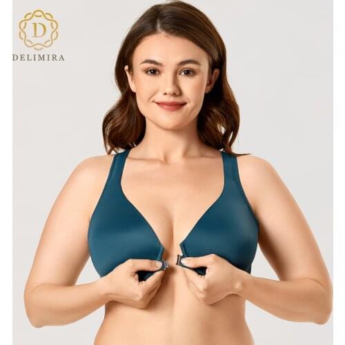 DELIMIRA Womens Full Coverage Racerback Front Closure Bras Plus Size Underwire Support Unlined Plunge Push Up