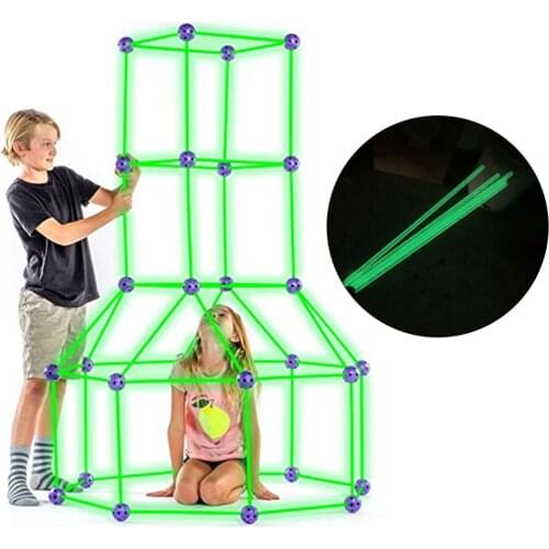 Kids Child Construction Fort Building Kit Glow In The Dark Creating Gift Toy Castles Tunnels Tents Kit DIY 3D Play House