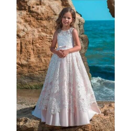 Kids Puffy Ball Gown Kids Knot First Communion Dress Puffy Layers Tired Girl Pageant Dress Kids Flower Girl Dresses