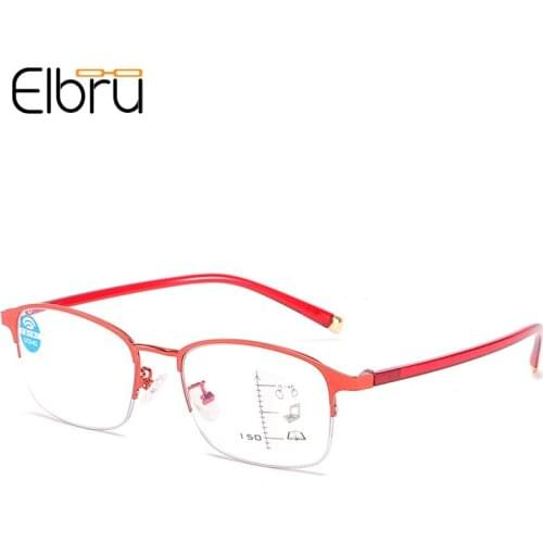 Elbru Classic Anti-Blue Light Multi-focus Business Reading Glasses Metal Half-frame Presbyopic Glasses With Degree +1.0 to +4.0