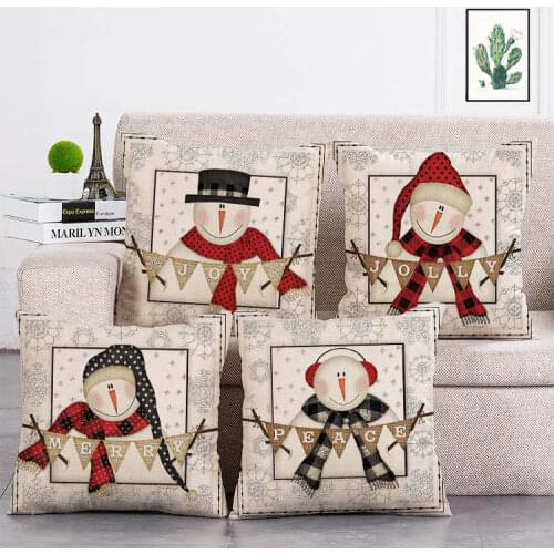 Cartoon hat scarf snowman theme print Cushion Cover Linen Throw Pillow Car Home Decoration Decorative Pillowcase T390