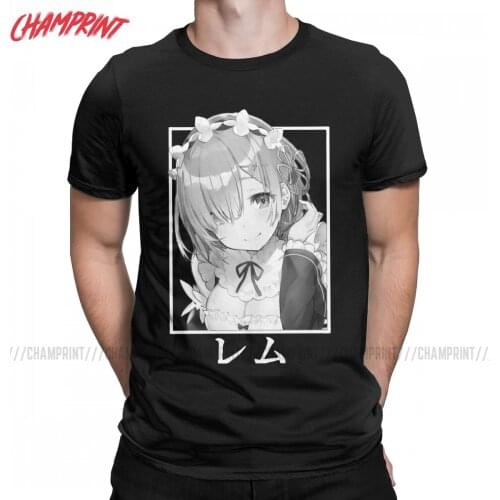 Rem ReZero T Shirts Men 100% Cotton Vintage T-Shirt O Neck Re Zero Anime Manga Tee Shirt Short Sleeve Clothes Gift Idea