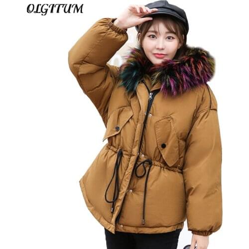 Hot Sale!Winter New Women Overcoat High Quality big fur collar cotton coat thicken warm loose coat fur hooded Fashion outwear