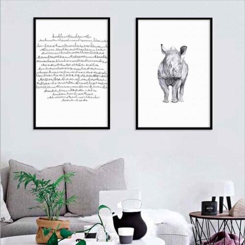 HAOCHU Rhino A Letter Painting For Living Room Home Decor Painting Print Poster Simple Nordic Wall Picture Canvas Painting
