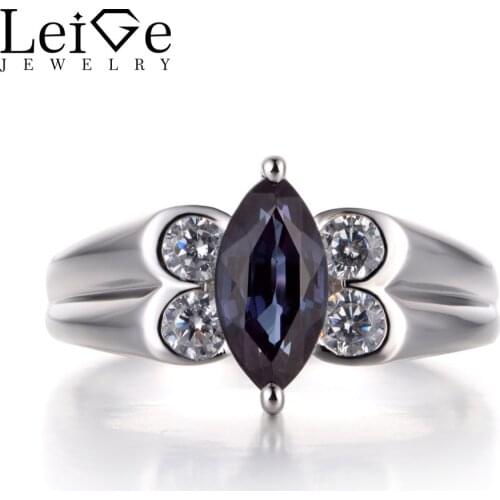 Leige Jewelry Alexandrite Wedding Ring Alexandrite Ring Marquise Cut Color Changing Gems 925 Sterling Silver June Birthstone
