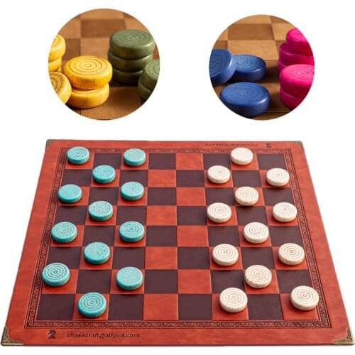 Stone Chess Checkers Board Game Waterproof Fall Resistance Chess Toys Leather Chess Board Set Gift Collection Various Colors