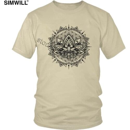 Classic Lotus Mandala Tshirt Unique Design Casual Cotton Streetwear T Shirt for Men Short Sleeves Tee Tops Buddha Flower T-Shirt