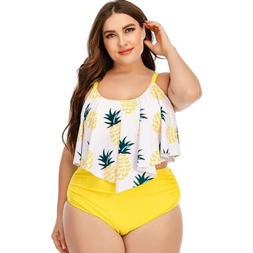 Bikini Sets 2021 Ruffle Swimsuit Women Plus Size Tankinis Two Pieces High Waist Thong Briefs Strap Ruched Swimwear Crop Tops