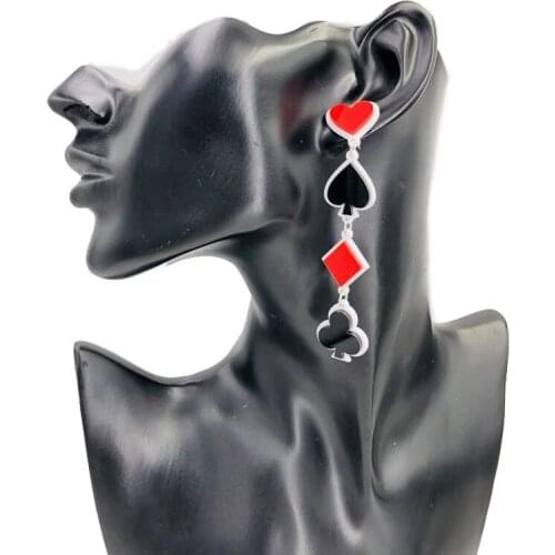 Creative Geometry Playing Card Decor Acrylic Eardrop Fresh Simple Plum Blossom Block Spade Red Peach Long Tassel Earrings