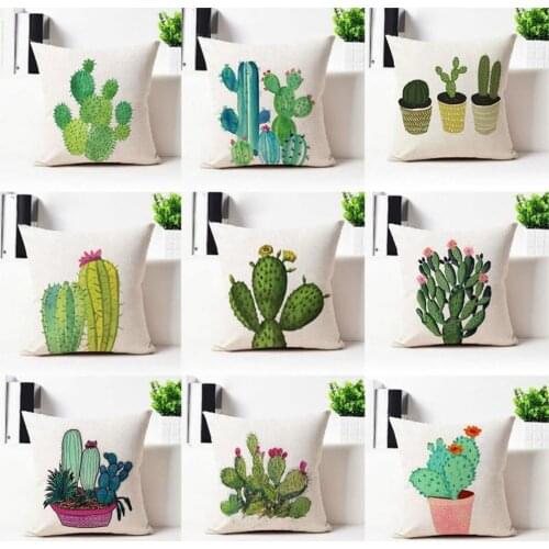 Hot 45cm x 45cm Succulent Cactus Potted Cushion Cover Comfortable Linen Pillowcase Sofa Home Doceration