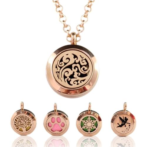 1PC 20MM Rose Gold Stainless Steel Aroma Essential Oil Perfume Diffuser Locket Necklace Pendant Aromatherapy Diffuser Jewelry