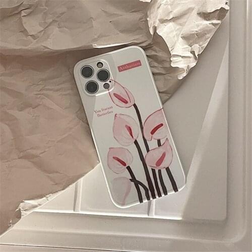 Retro sweet Calla lily Flowers art Japanese Phone Case For iPhone 12 11 Pro Max Xs Max XR Xs 7 8 Plus 7Plus case Cute Soft Cover
