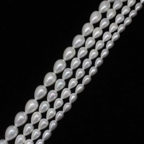 Mini. Order is $7! 6x9-10x13mm White shell Bead mother Pearl Raindrop Teardrop DIY Bracelet Spacer Loose Beads 15"