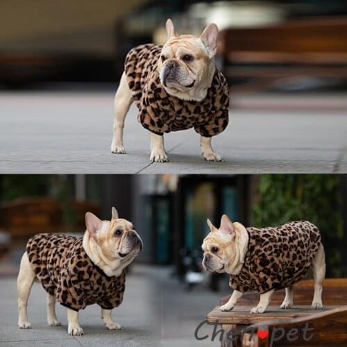 Soft Luxury Dog Clothes Winter Pet Coats for French Bulldog Warm Small Medium Puppy Clothes Leopard Print Dog Hoodie Designer