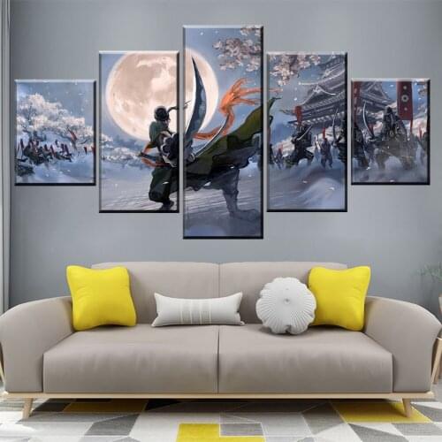 5 Pcs KIT Fashion Wall Art Canvas Painting Anime Battlefield Under The Night Light Painting Modern Home Decoration